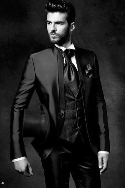 one button shiny black groom tuxedos stand collar groomsmen man suits mens wedding suits (jacket+pants+vest+tie) 383, Black;gray
one button shiny black groom tuxedos stand collar groomsmen man suits mens wedding suits (jacket+pants+vest+tie) 383, Black;gray