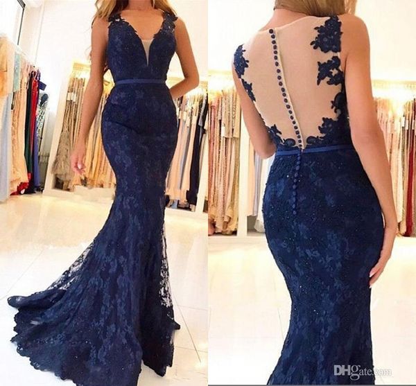 new elegant 2018 dark navy lace mermaid prom dresses sleeveless beaded appliques vestido de festa long evening pageant party gowns, Black
new elegant 2018 dark navy lace mermaid prom dresses sleeveless beaded appliques vestido de festa long evening pageant party gowns, Black