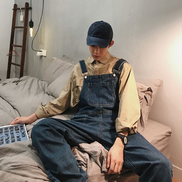new 2018 men's clothing gd hair stylist fashion korean straight jean bib pants wide leg pants singer costumes, Blue
new 2018 men's clothing gd hair stylist fashion korean straight jean bib pants wide leg pants singer costumes, Blue