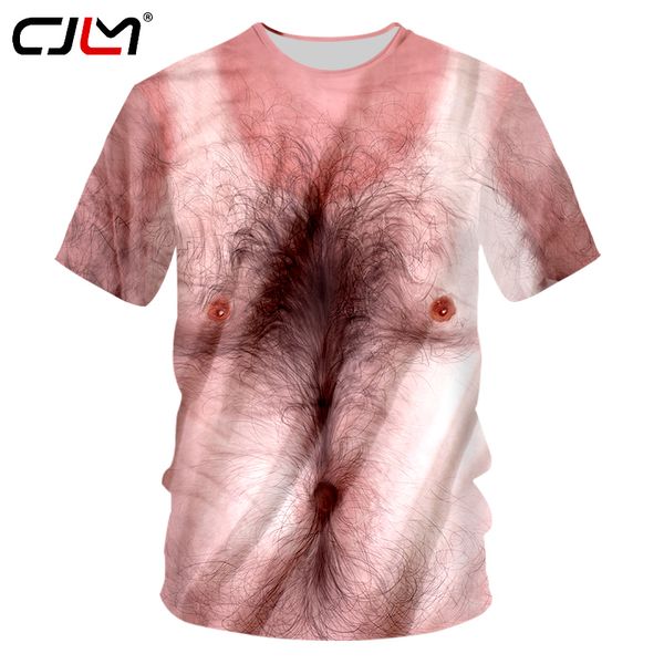 

cjlm men's 3d body tshirts funny print chest hair muscle pink t-shirt man short sleeve o neck fitness tee shirts 7xl, White;black