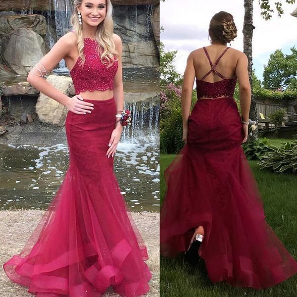 halter neckline with crystals two pieces red prom dress mermaid beach evening dress long formal dress, Black
halter neckline with crystals two pieces red prom dress mermaid beach evening dress long formal dress, Black
