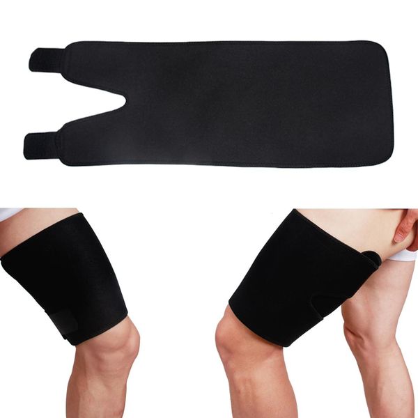 

sport thigh support guard muscle strain protector pads support fitness compression leggings leg sleeve warmers legwarmers, Black