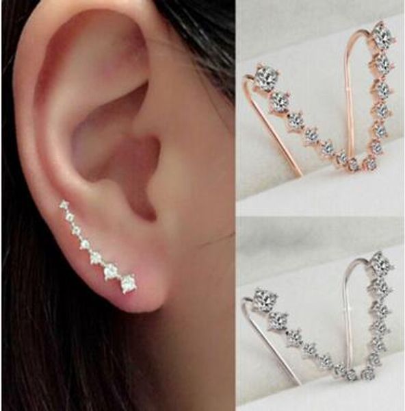 

cz diamond clip cuff earrings white / rose gold plated dipper hook stud earrings jewelry for women earring zl 3 colors, Silver