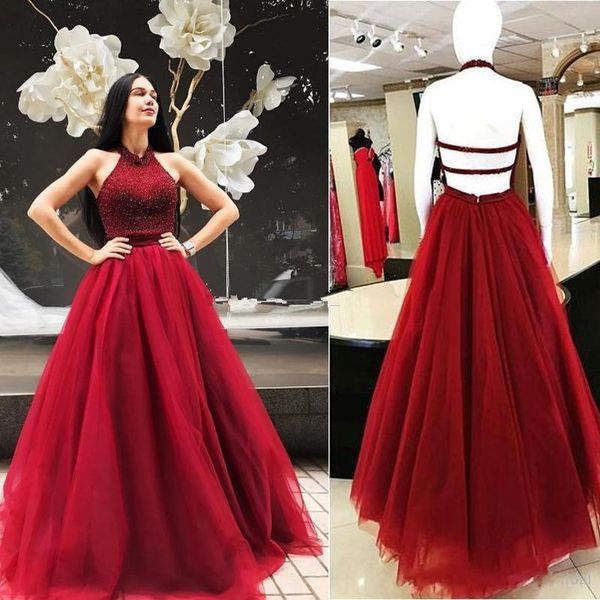 tulle halter ball gown red beaded bodice floor length backless prom evening dresses robe de soiree longue nouvelles, Black;red
tulle halter ball gown red beaded bodice floor length backless prom evening dresses robe de soiree longue nouvelles, Black;red