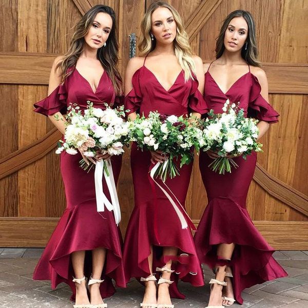 2019 delicate ruffle spaghettie strap short sleeve mermaid bridesmaid dresses high-low weddnig guest dresses maid of honer dress, White;pink
2019 delicate ruffle spaghettie strap short sleeve mermaid bridesmaid dresses high-low weddnig guest dresses maid of honer dress, White;pink