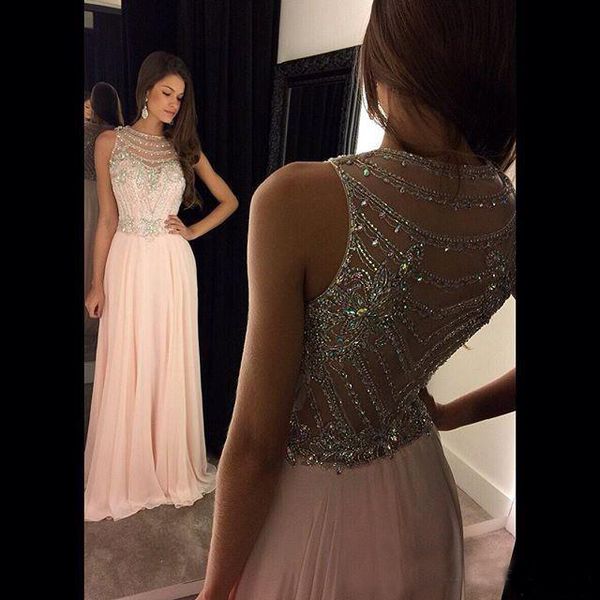 Newest Chiffon A-line Prom Dresses Jewel Sleeveless Cover Back Sweep Train Light Pink Party Evening Dresses Beaded Crystal Long Formal Wear
Newest Chiffon A-line Prom Dresses Jewel Sleeveless Cover Back Sweep Train Light Pink Party Evening Dresses Beaded Crystal Long Formal Wear