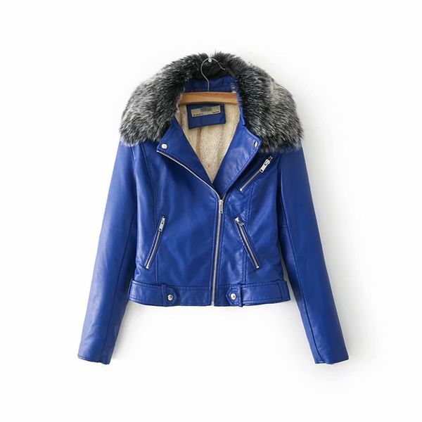 2018 brand pu leather jacket detachable fur collar winter warm blue fleece coat zippers poackets casual feminine high street, Black
2018 brand pu leather jacket detachable fur collar winter warm blue fleece coat zippers poackets casual feminine high street, Black