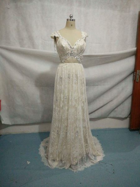 real ps vintage cap sleeve lace mermaid beaded wedding dresses women backless a-line bridal gown elegant champagne wedding gowns, White
real ps vintage cap sleeve lace mermaid beaded wedding dresses women backless a-line bridal gown elegant champagne wedding gowns, White
