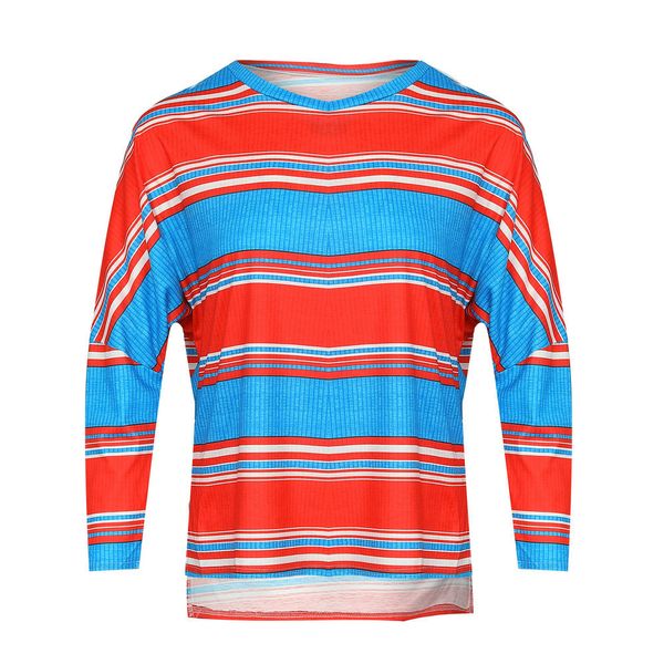 women's clothing wholesale european and american women's blouse round neck color striped print loose t-shirt, White
women's clothing wholesale european and american women's blouse round neck color striped print loose t-shirt, White