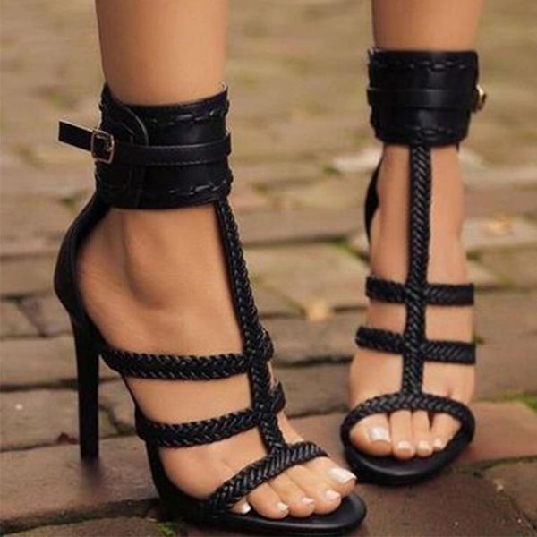 pu women sandals thin high heels 11 cm gladiator bandage cross tied fashion summer party femme shoes, Black
pu women sandals thin high heels 11 cm gladiator bandage cross tied fashion summer party femme shoes, Black