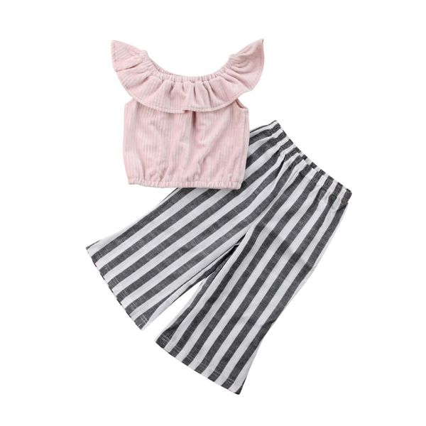 cute kids baby girl stripe off shoulder crop + striped long pants outfits set clothes size 1-5t, White
cute kids baby girl stripe off shoulder crop + striped long pants outfits set clothes size 1-5t, White