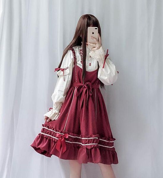 women japanese punk gothic high waist op lolita dress lace-up bowknot heart shaped botton decoration, Black;red
women japanese punk gothic high waist op lolita dress lace-up bowknot heart shaped botton decoration, Black;red