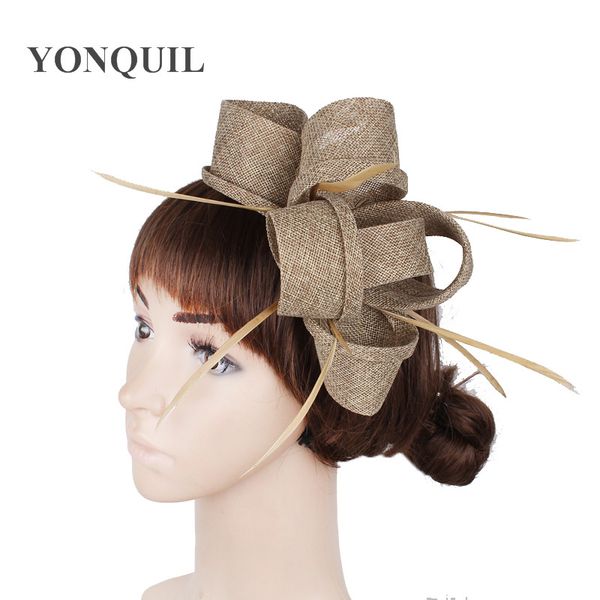 

2018 new arrival imitation sinamay fascinator hats women wedding with feather hair accessories ladies party headbands