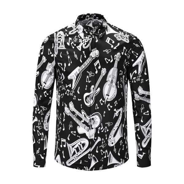 seestern brand dress men's shirts printed western musical instruments musical note guitar saxophone fashion young casual shirt, White;black
seestern brand dress men's shirts printed western musical instruments musical note guitar saxophone fashion young casual shirt, White;black