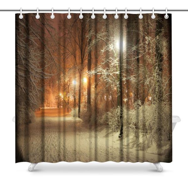 

aplysia winter alley in park and shining lanterns fabric shower curtain decor with hooks 72 x 72 inches