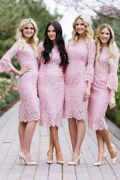 2019 pink elegant half sleeves lace sheath country bridesmaid dresses split knee length maid of honor wedding guest dresses, White;pink
2019 pink elegant half sleeves lace sheath country bridesmaid dresses split knee length maid of honor wedding guest dresses, White;pink