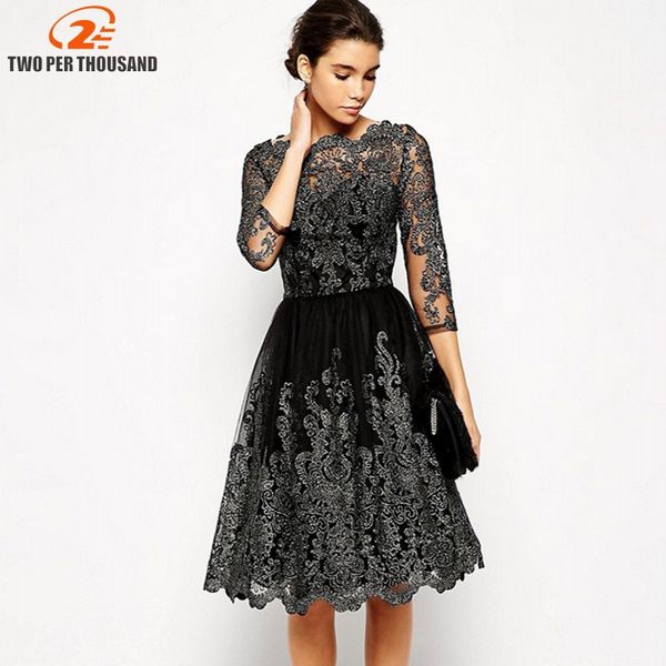 wholesale-elegant women sliver embroidery lace ball gown dress 2018 vintage style sheer mesh 3/4 sleeve night out party dresses, White;black
wholesale-elegant women sliver embroidery lace ball gown dress 2018 vintage style sheer mesh 3/4 sleeve night out party dresses, White;black