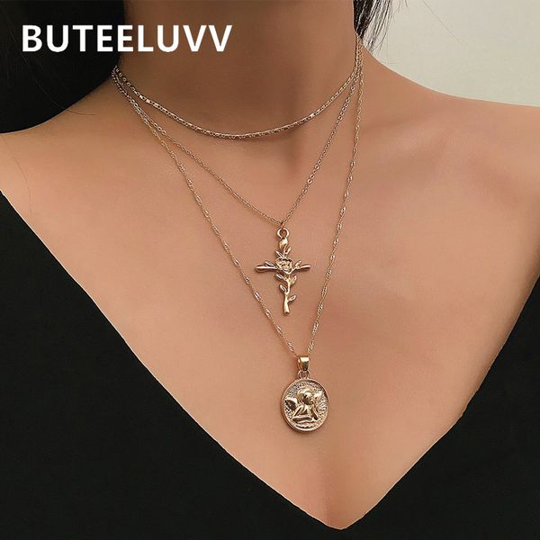 buteeluvv vintage rose cross pendant necklace fashion jewelry elegant gold silver color triple layered chain necklace for women
buteeluvv vintage rose cross pendant necklace fashion jewelry elegant gold silver color triple layered chain necklace for women
