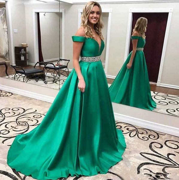2017 satin green off shoulder prom dresses red carpet long formal pageant ball gowns beaded waist party sleeveless evening gowns, Black
2017 satin green off shoulder prom dresses red carpet long formal pageant ball gowns beaded waist party sleeveless evening gowns, Black