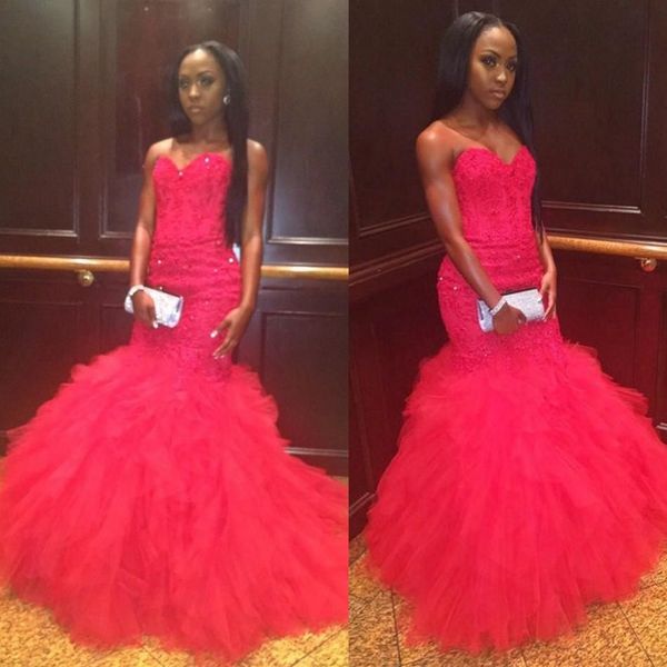beaded lace strapless ruffled dresses red puffy mermaid evening dress black girls abiti da cerimonia da sera, Black;red
beaded lace strapless ruffled dresses red puffy mermaid evening dress black girls abiti da cerimonia da sera, Black;red