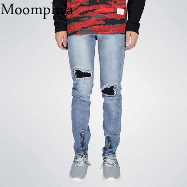 2018 men ripped holes jeans zipper slim fit skinny biker jeans blue with black pleated patchwork hip hop men
2018 men ripped holes jeans zipper slim fit skinny biker jeans blue with black pleated patchwork hip hop men