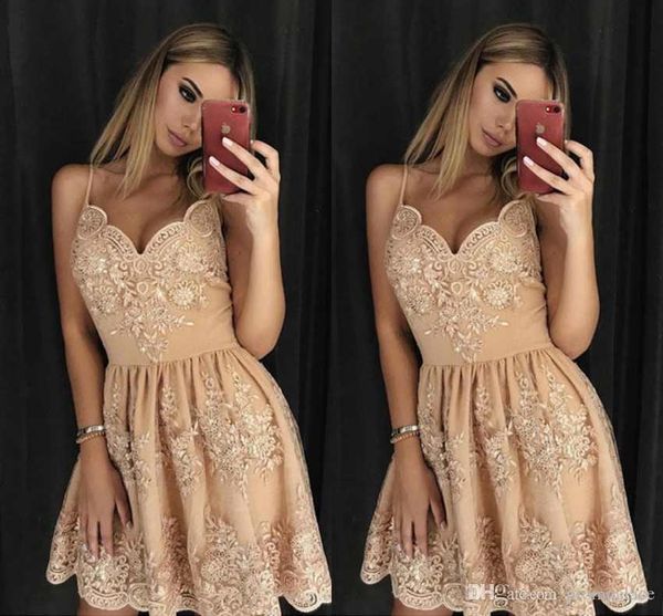 2019 full lace champagne short homecoming dresses spaghetti straps backless mini graduation dresses short prom dress cocktail dress, Blue;pink
2019 full lace champagne short homecoming dresses spaghetti straps backless mini graduation dresses short prom dress cocktail dress, Blue;pink