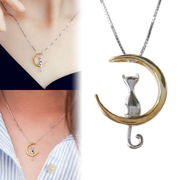 Charm Gold Silver Plated Moon Cat Pendant Chain Necklace For Women Girl Cute Statement Animal Silver Chain Jewelry Accessories
Charm Gold Silver Plated Moon Cat Pendant Chain Necklace For Women Girl Cute Statement Animal Silver Chain Jewelry Accessories