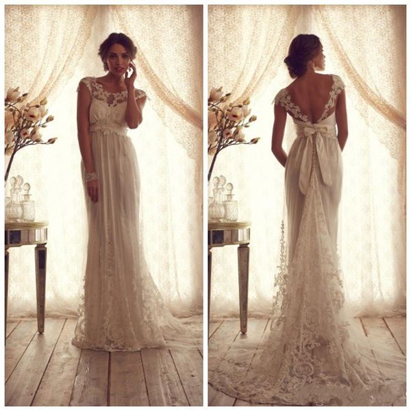 2018 Vintage Sheer Neck Lace Applique A Line Wedding Dresses Short Sleeve Backless Beach Bridal Gowns Court Train vestido de noiva Empire, White
2018 Vintage Sheer Neck Lace Applique A Line Wedding Dresses Short Sleeve Backless Beach Bridal Gowns Court Train vestido de noiva Empire, White