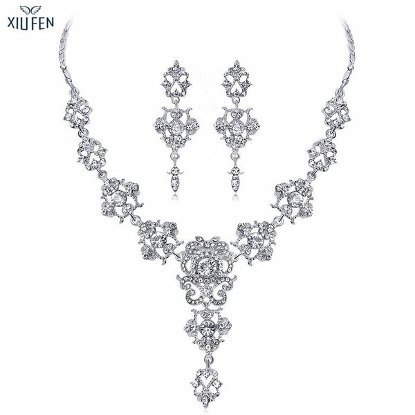 xiufen women jewelry set rhinestone hollowed alloy necklace + ear stud earrings valentine's day gifts, Silver
xiufen women jewelry set rhinestone hollowed alloy necklace + ear stud earrings valentine's day gifts, Silver