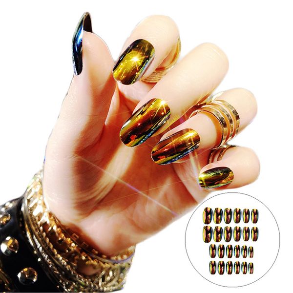 24pc magic light changed false nails middle long round head mirror reflective bling artificial fake nail with glue nail art tips, Red;gold
24pc magic light changed false nails middle long round head mirror reflective bling artificial fake nail with glue nail art tips, Red;gold