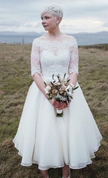 ankle length wedding dresses half sleeve off shoulder lace organza a line short 50s vintage bridal gowns custom size, White
ankle length wedding dresses half sleeve off shoulder lace organza a line short 50s vintage bridal gowns custom size, White