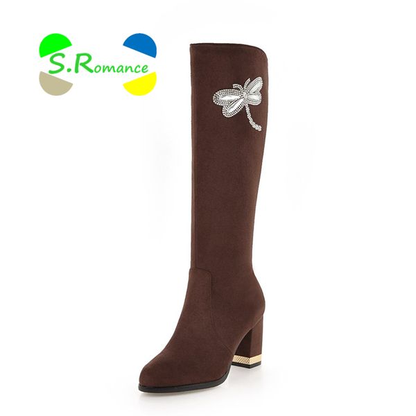 s.romance women boots woman shoes knee high square heels zipper good quality flock dragonfly crystal 34-43 2018 new sb266, Black
s.romance women boots woman shoes knee high square heels zipper good quality flock dragonfly crystal 34-43 2018 new sb266, Black