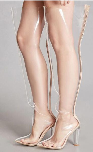 2018 fashion pvc transparent point toe thigh high boots zipper square heel women high-heeled boots nightclub lady, Black
2018 fashion pvc transparent point toe thigh high boots zipper square heel women high-heeled boots nightclub lady, Black