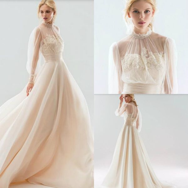 papilio 2019 wedding dress high collar sheer long sleeves vintage bridal gowns lace appliques beaded tulle wedding dresses custom made, White
papilio 2019 wedding dress high collar sheer long sleeves vintage bridal gowns lace appliques beaded tulle wedding dresses custom made, White