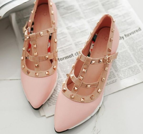 send 2018 new style spring rivet pointed end slope heel women's thick bottom middle heel shoes, Black
send 2018 new style spring rivet pointed end slope heel women's thick bottom middle heel shoes, Black