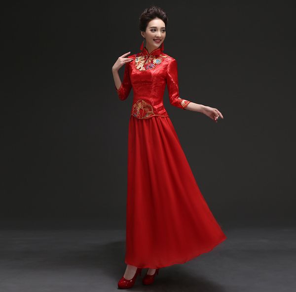 2018 chinese style bridery wedding long embroidered qipao bride wedding toast two sets of red high-end cheongsam mujer vestidos boda, White;black
2018 chinese style bridery wedding long embroidered qipao bride wedding toast two sets of red high-end cheongsam mujer vestidos boda, White;black