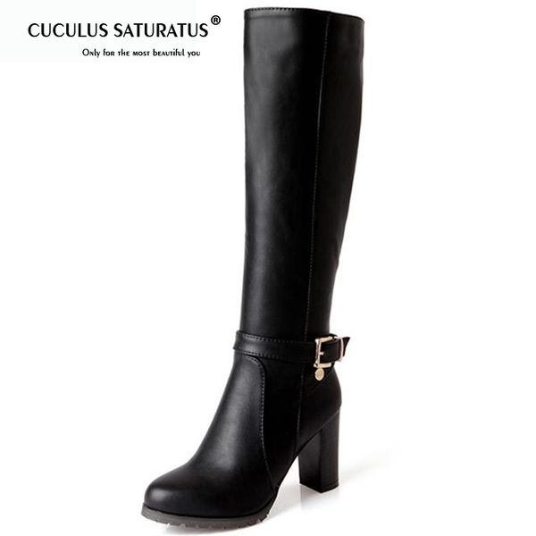 cuculus fashion soft pu leather high heels knee high boots buckle boats women motorcycle boots autumn winter shoes 1475, Black
cuculus fashion soft pu leather high heels knee high boots buckle boats women motorcycle boots autumn winter shoes 1475, Black