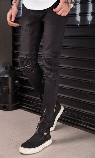 2018 fashion casual hip hop streetwear high street back knee patch pleated denim pencil pants men's jeans locomotive hole, Blue
2018 fashion casual hip hop streetwear high street back knee patch pleated denim pencil pants men's jeans locomotive hole, Blue