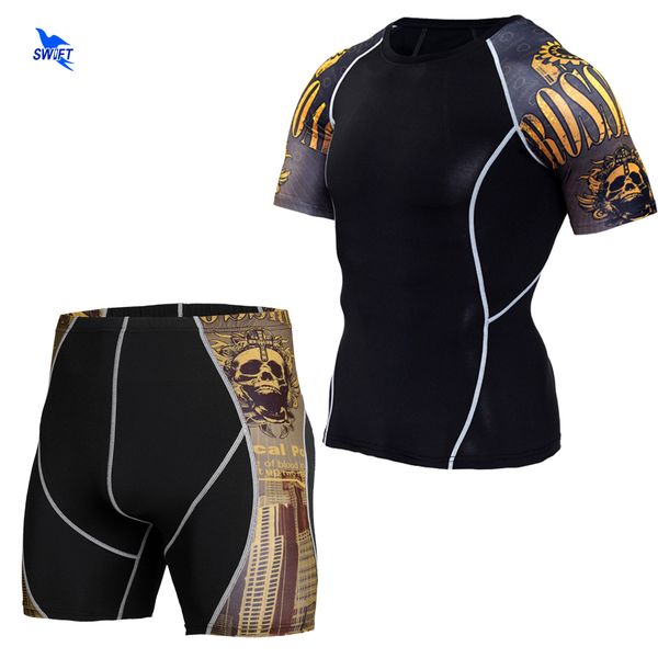 2pcs/set men's compression running jogging suits clothes sports set short sleeve shirts and shorts gym fitness tights sportswear, Black;blue
2pcs/set men's compression running jogging suits clothes sports set short sleeve shirts and shorts gym fitness tights sportswear, Black;blue