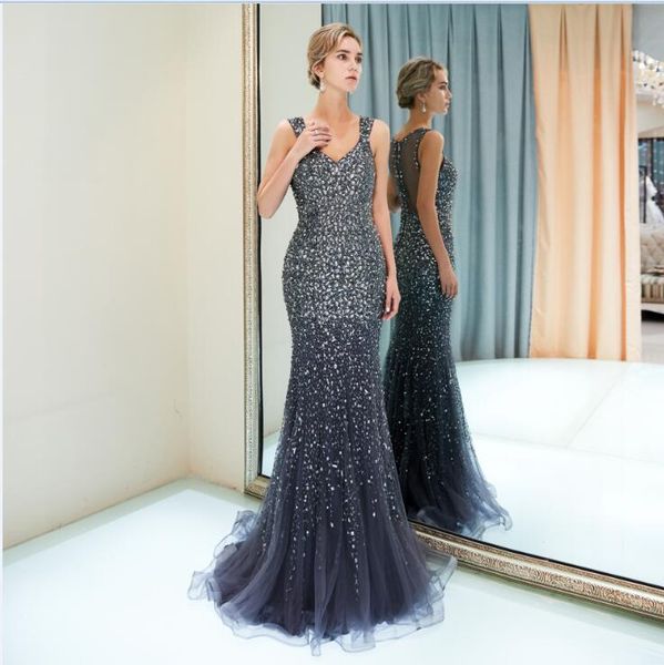 2018 crystal mermaid deep v-neck charcoal gray wedding dresses sequins elegant wedding bridal gowns unique tassel wedding party dress 94687, White 
2018 crystal mermaid deep v-neck charcoal gray wedding dresses sequins elegant wedding bridal gowns unique tassel wedding party dress 94687, White