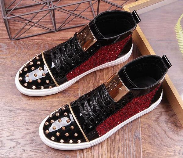 роскошный дизайнер модные мужчины блесток заклепки шнуровке высокие топы плоски 
роскошный дизайнер модные мужчины блесток заклепки шнуровке высокие топы плоски