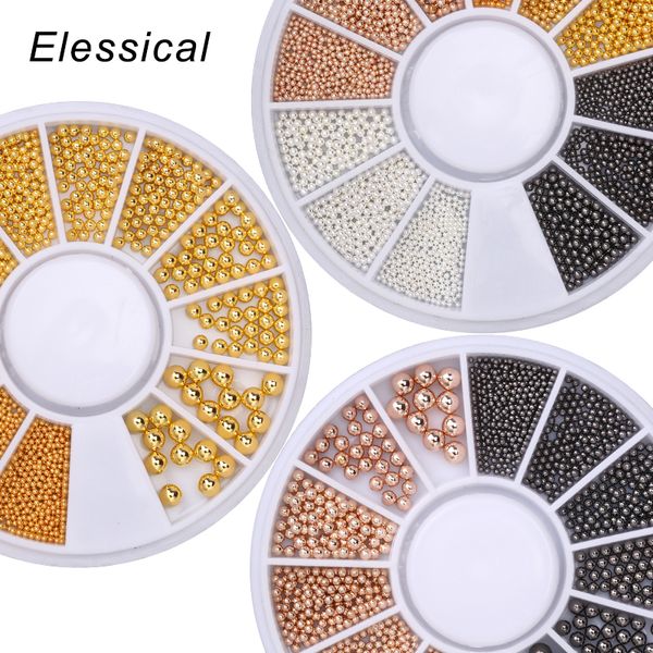 Elessical Mini Caviar Metal Beads Stainless Steel Ball Nail Stud Caviar Rose Gold 3d Micro Ball Nail Art Charm In Wheel