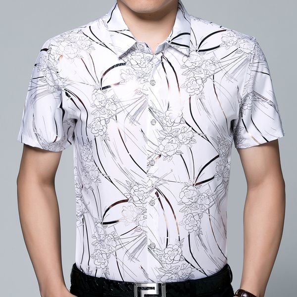 

2018 summer short sleeve men hawaiian shirt floral hawaii dress casual slim fit social clothes luxury shirts mens fashion 500934, White;black