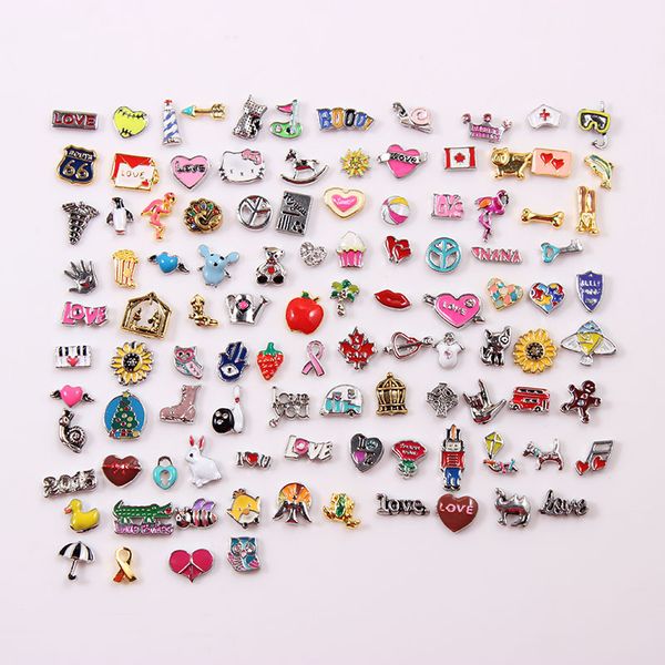 200pcs a lot mix different designs enamel charm floating charm for floating memory living locket, Bronze;silver