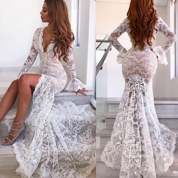arabic 2018 deep v neck white lace mermaid evening dresses front split sheer long sleeves prom party pageant gowns custom made, Black;red
arabic 2018 deep v neck white lace mermaid evening dresses front split sheer long sleeves prom party pageant gowns custom made, Black;red
