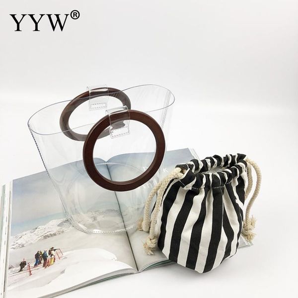 pvc women handbags jelly tote bucket bags wood ring handle beach bags females canvas strip tote transparent
pvc women handbags jelly tote bucket bags wood ring handle beach bags females canvas strip tote transparent
