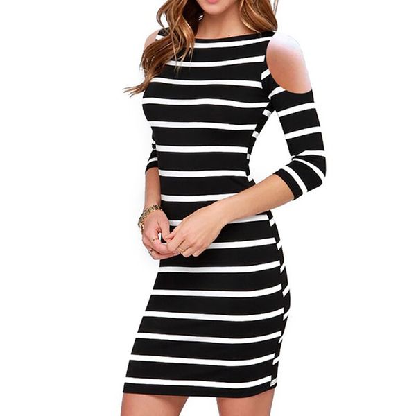 women spring summer casual o-neck 3/4 sleeve off shoulder bodycon dresses black white striped slim mini pencil dress 6q1592, Black;gray
women spring summer casual o-neck 3/4 sleeve off shoulder bodycon dresses black white striped slim mini pencil dress 6q1592, Black;gray