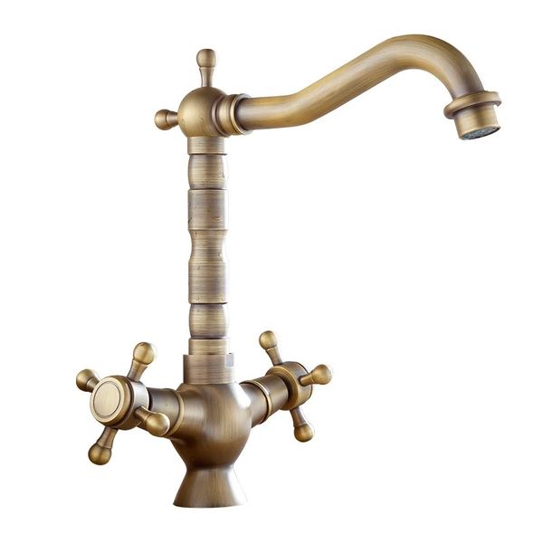 basin faucets antique brass bathroom sink faucet 360 degree swivel spout double cross handle bath kitchen mixer taps