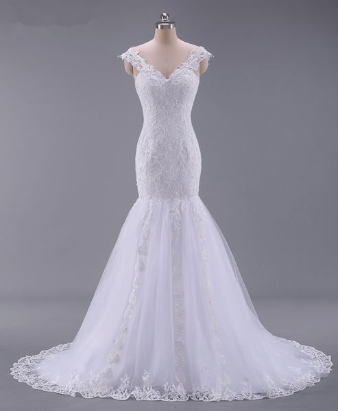 v neck mermaid wedding dresses with sweep train new lace appliques vintage wedding dress white ivory
v neck mermaid wedding dresses with sweep train new lace appliques vintage wedding dress white ivory
