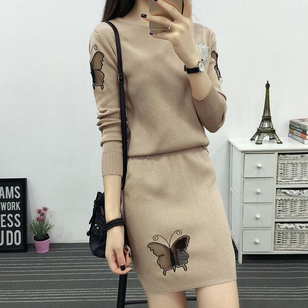 women knit suit women 2017 autumn new butterfly pattern full sleeve knitting pullover sweater + short skirt 2 piece set, White;black
women knit suit women 2017 autumn new butterfly pattern full sleeve knitting pullover sweater + short skirt 2 piece set, White;black